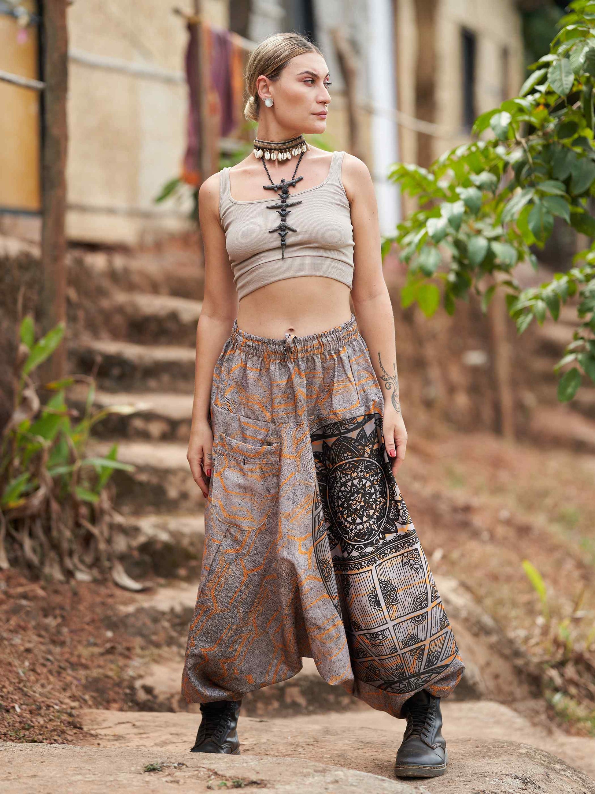 Buy Women's Tribal Mandala Print Balloon Aladdin Harem Pants For Travel Yoga Dance