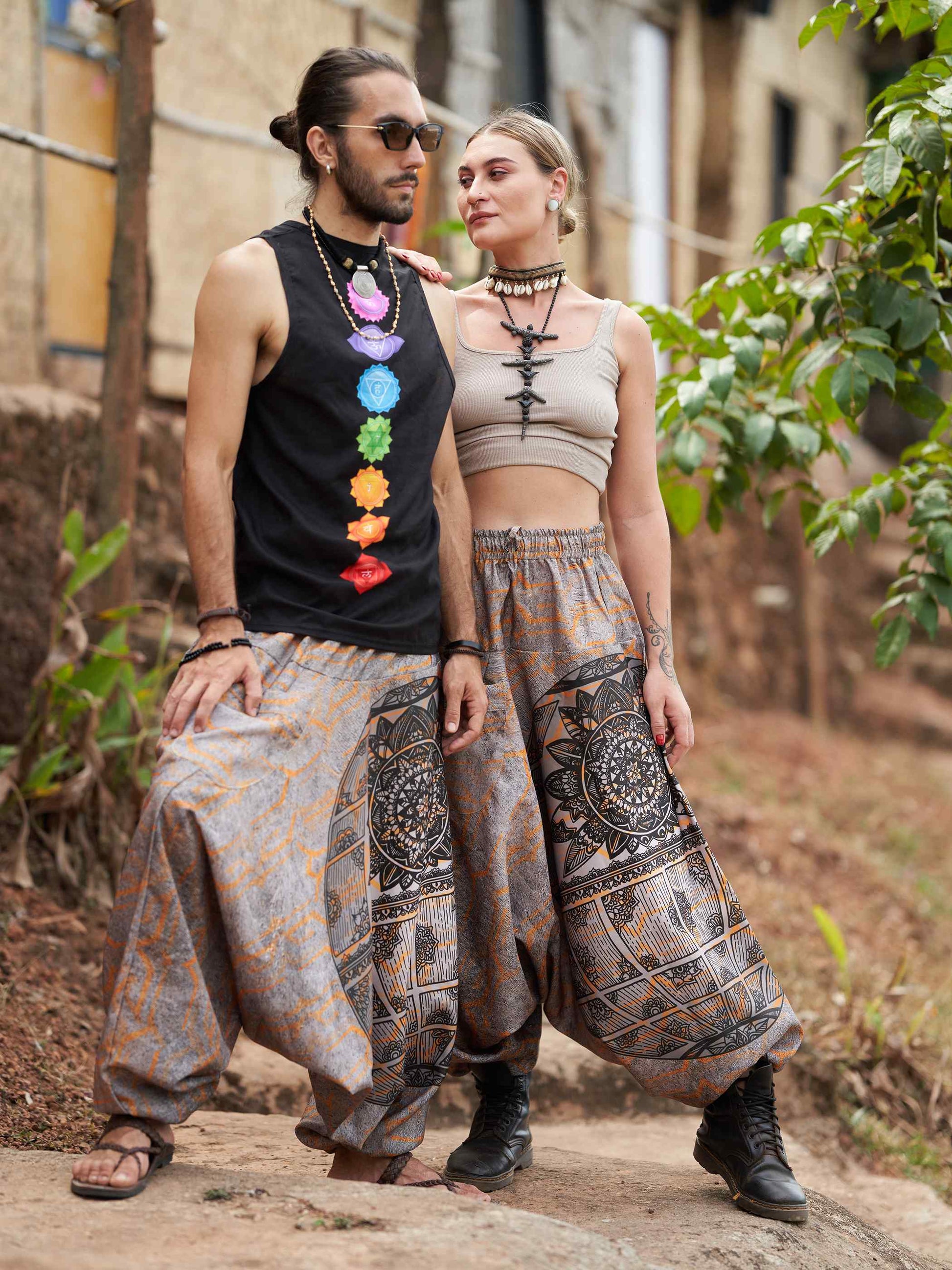 Buy Men's Tribal Mandala Print Balloon Aladdin Harem Pants For Travel Yoga Dance