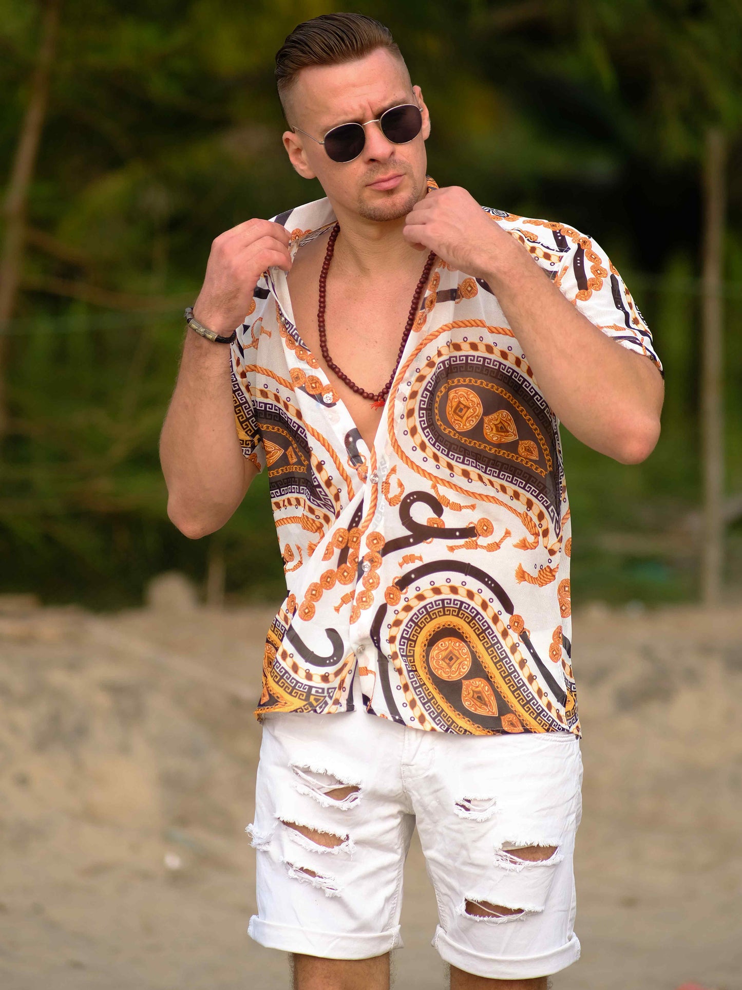 Men's Adventure Beach Inspired Printed Net Travel Shirt