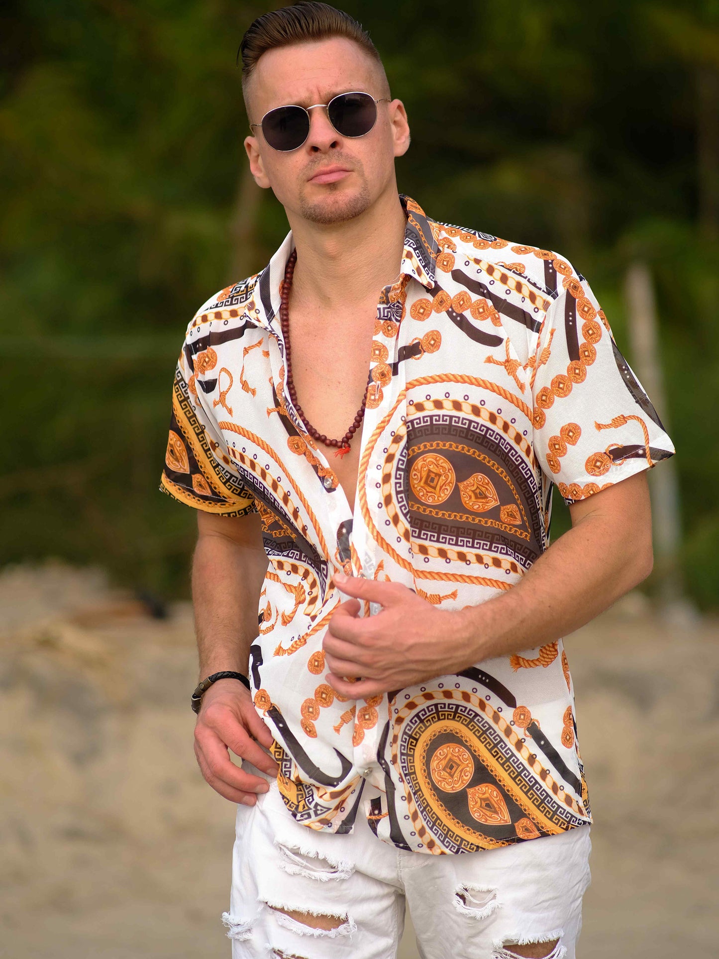 Men's Adventure Beach Inspired Printed Net Travel Shirt