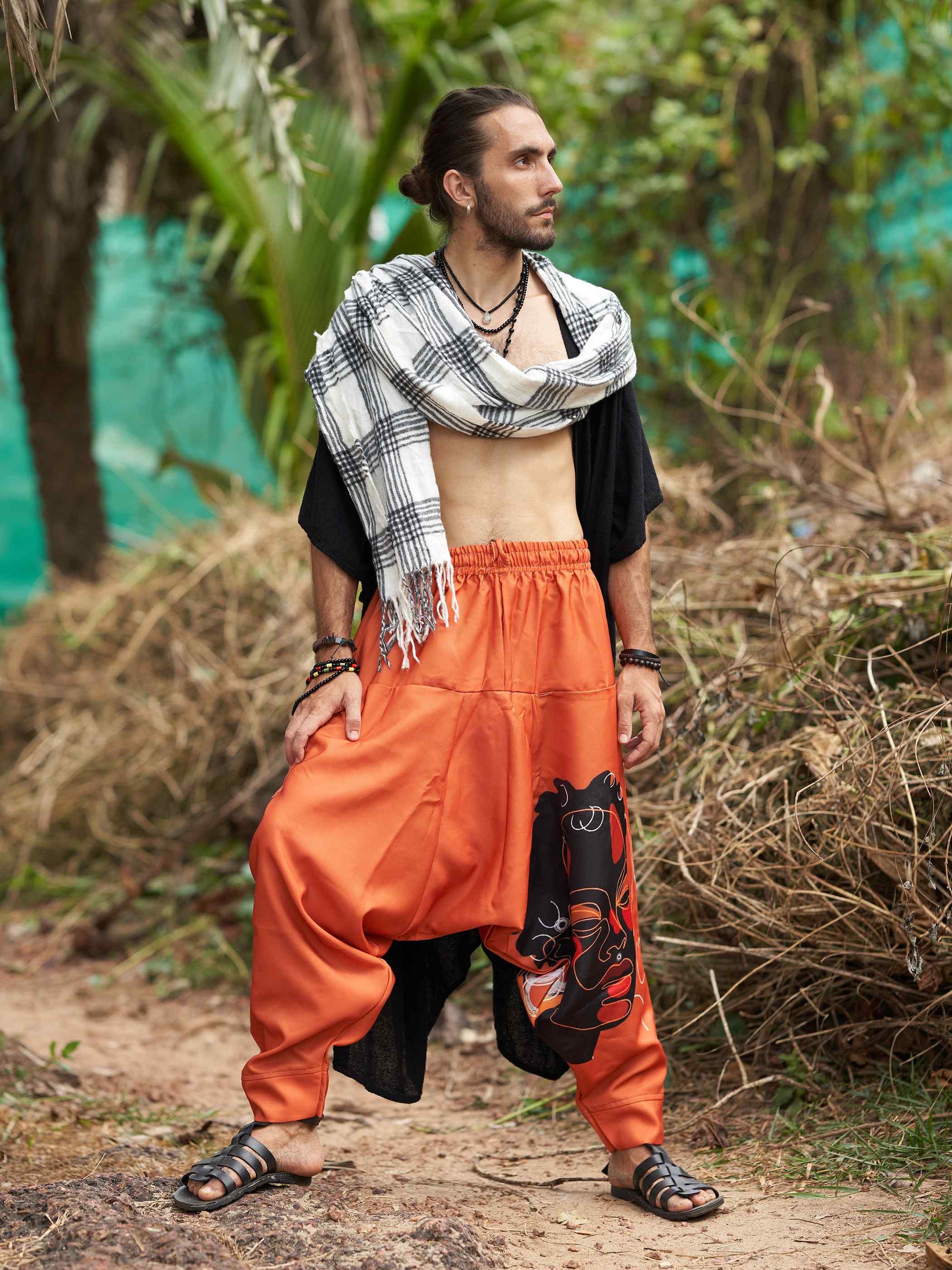 Men's Tribal Feather Hat Print Hippy Harem Pants For Dance Yoga Travel