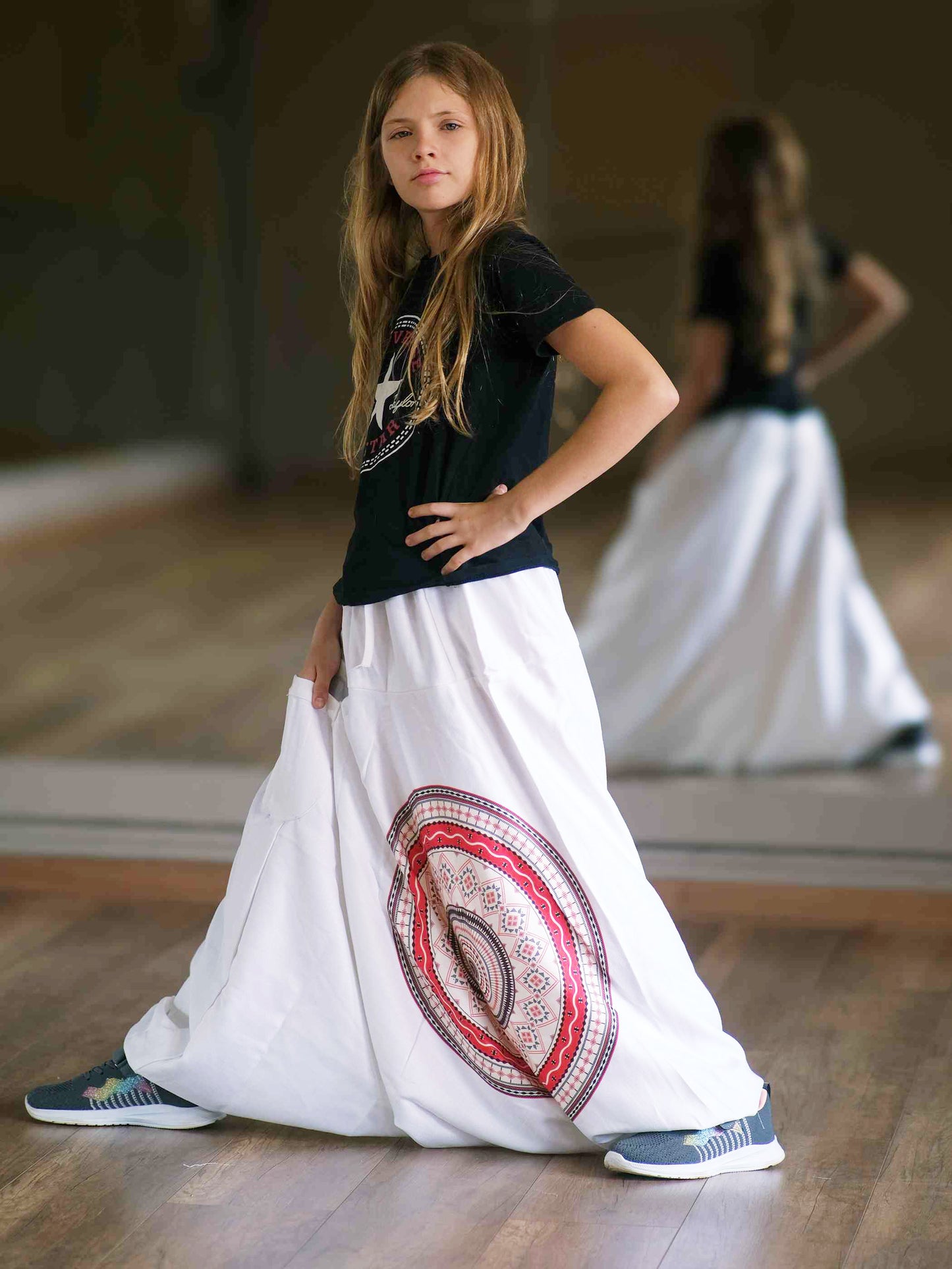 Girl's Kids White Mandala Dhoti Baggy Harem For Dance