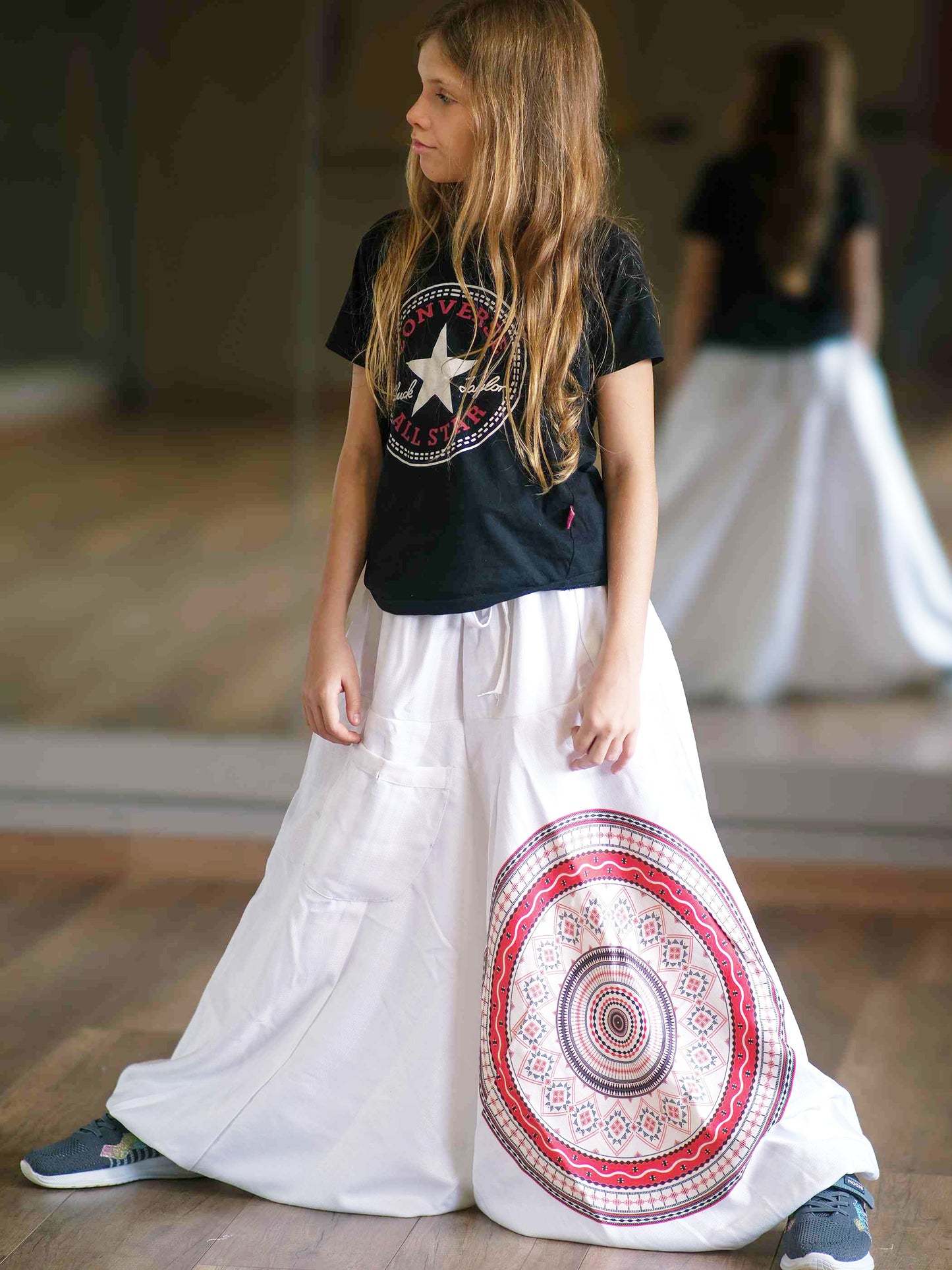 Girl's Kids White Mandala Dhoti Baggy Harem For Dance