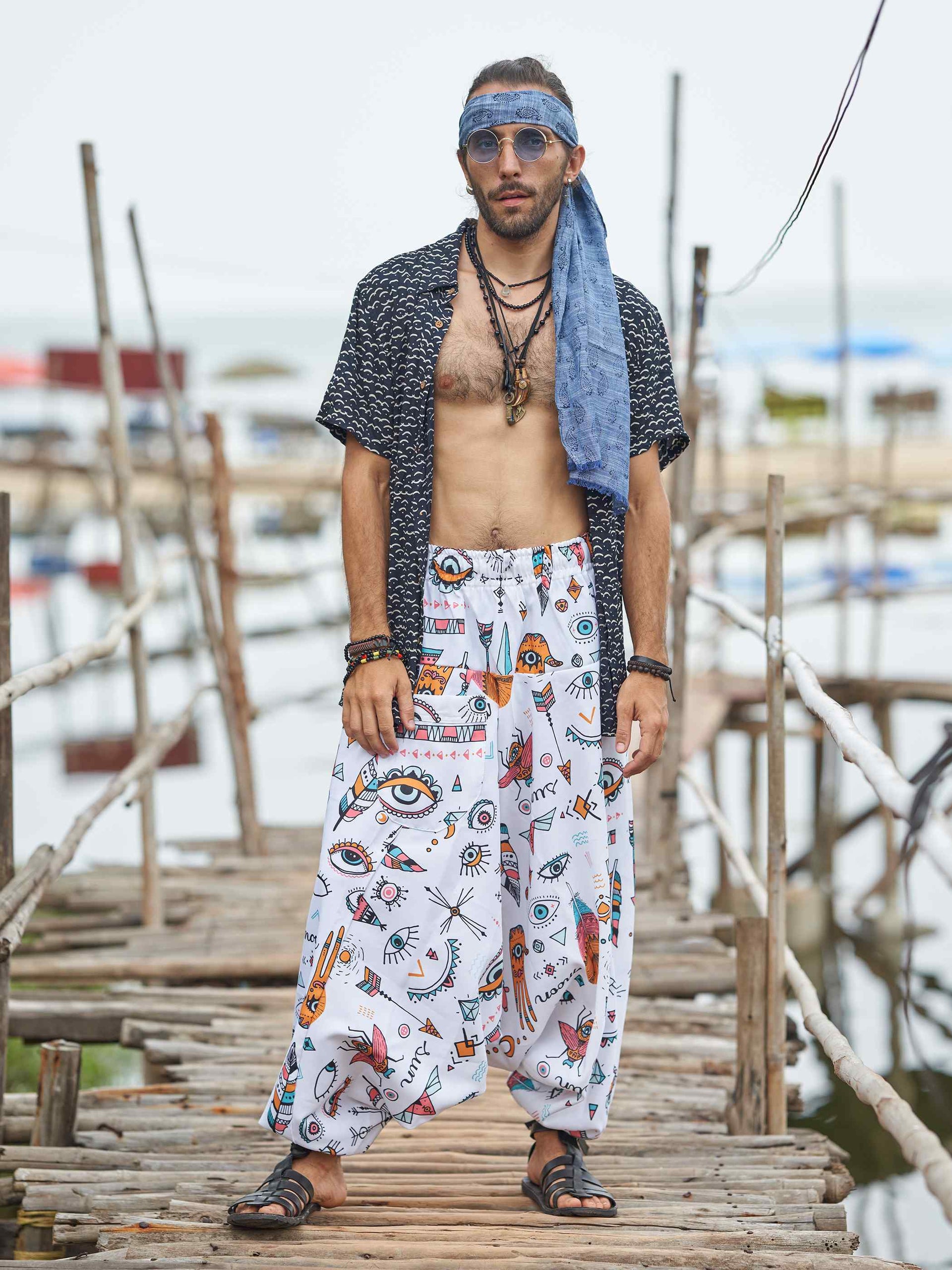 Men's Lion Print Hippy Baggy Aladdin Bohemian Harem Pants For Travel Dance  Yoga