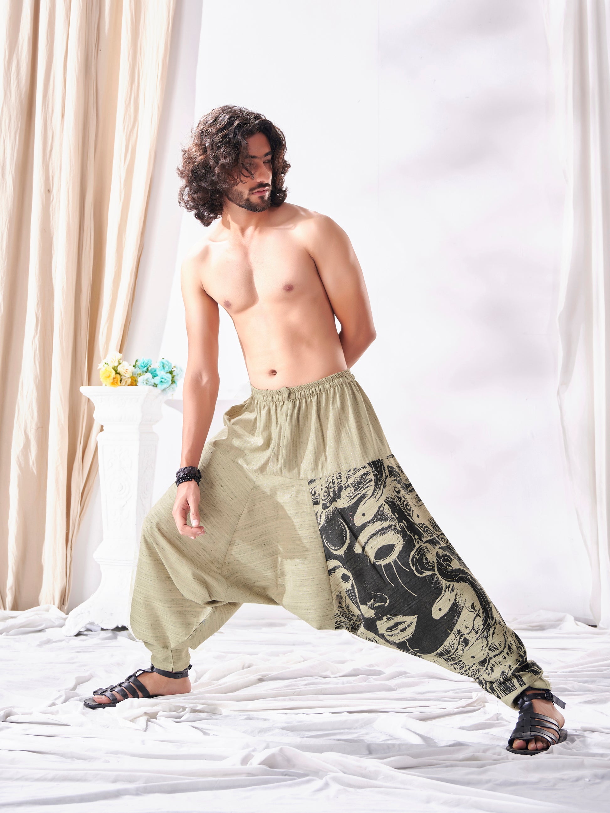 Pack of 2 Unisex Couple Tribal Genie Baggy Balloon Aladdin Hippy Harem  Pants For Dance Yoga