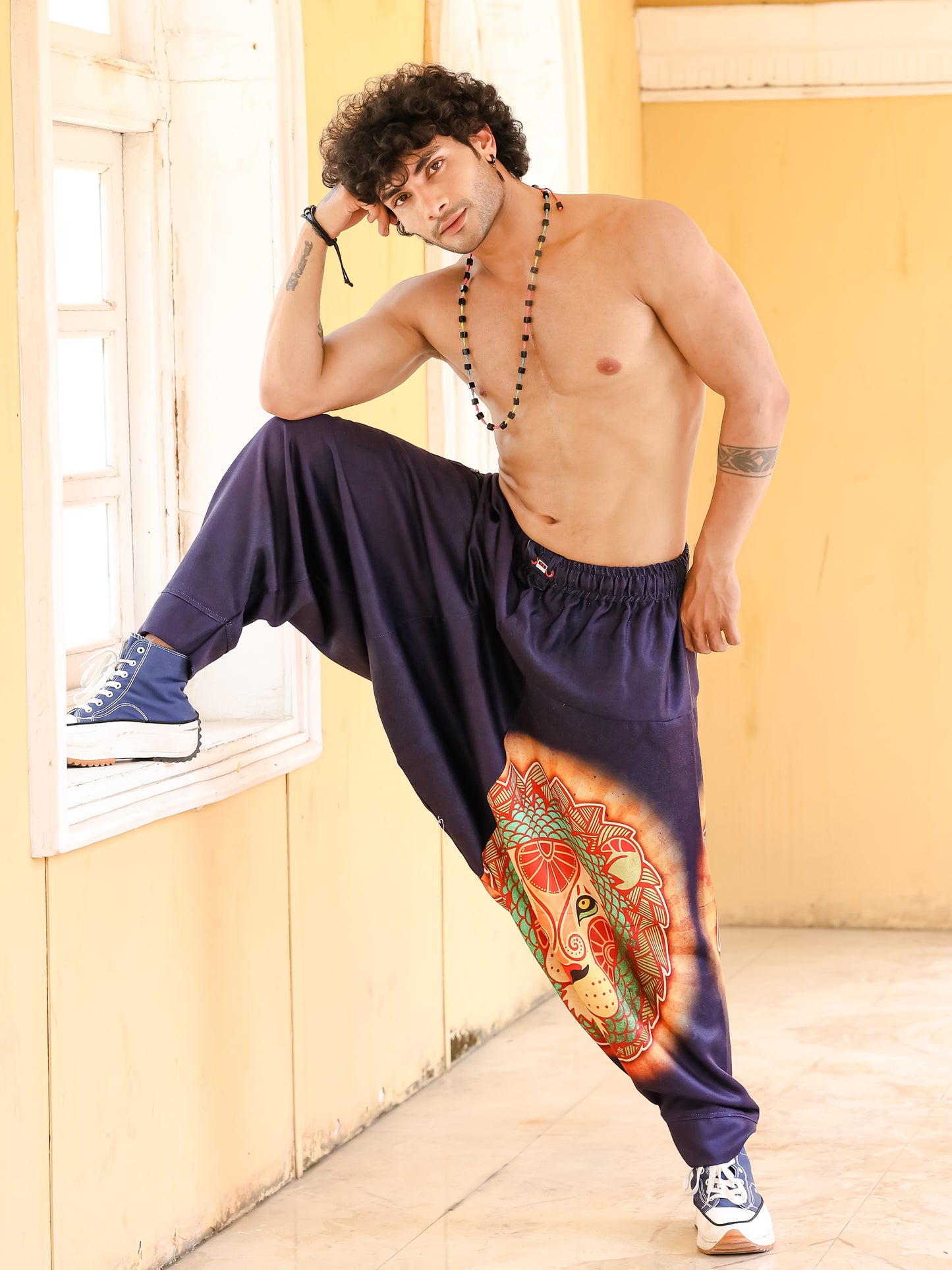 Men's Lion heart Hippy Baggy Aladdin Bohemian Harem Pants For Travel Dance Yoga