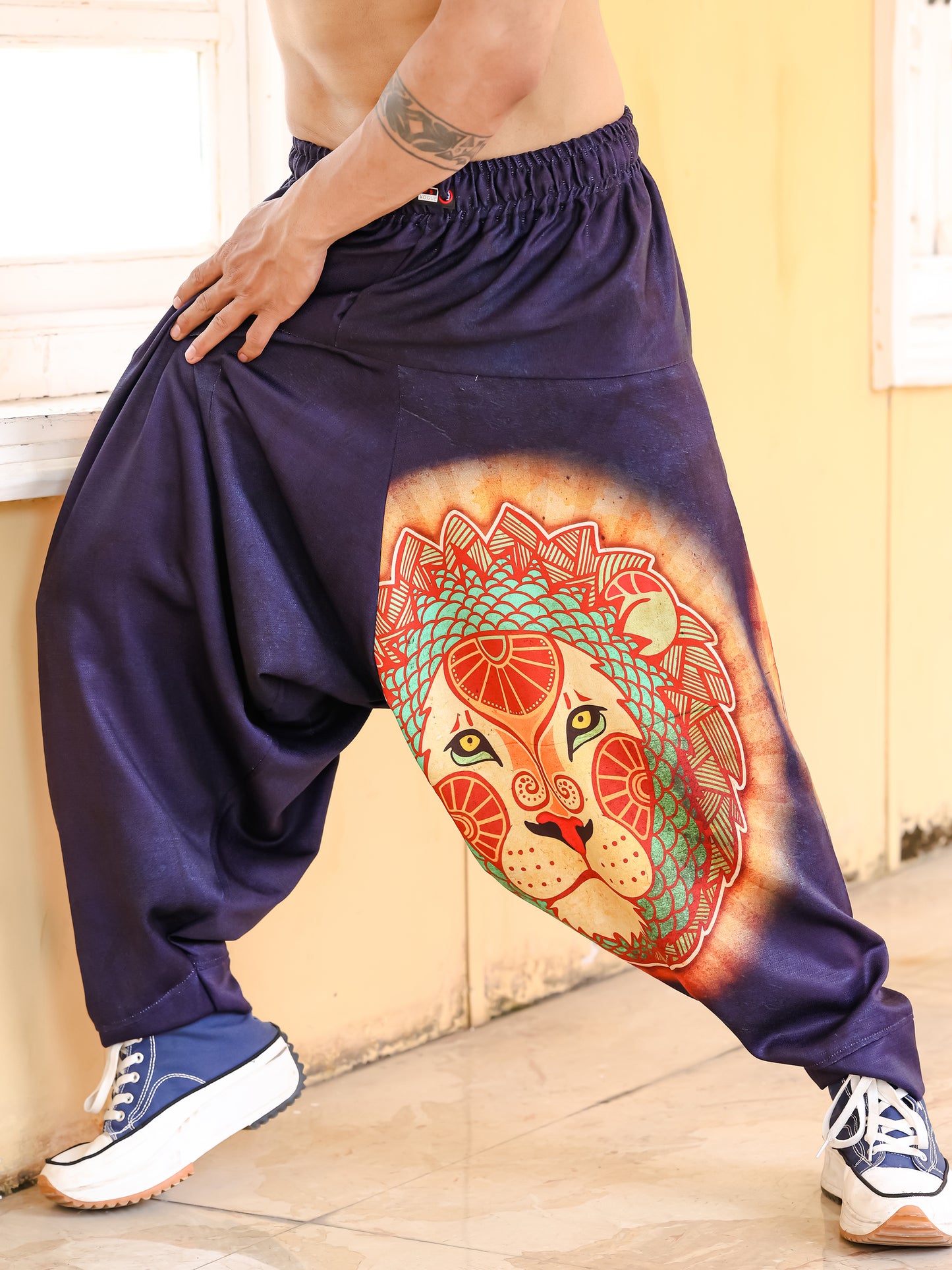 Men's Lion heart Hippy Baggy Aladdin Bohemian Harem Pants For Travel Dance Yoga