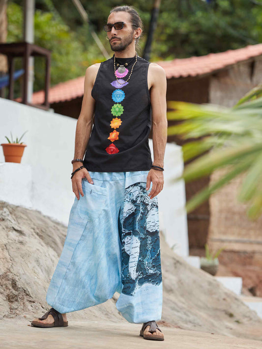 Men's Tribal Feather Hat Print Hippy Harem Pants For Dance Yoga Travel