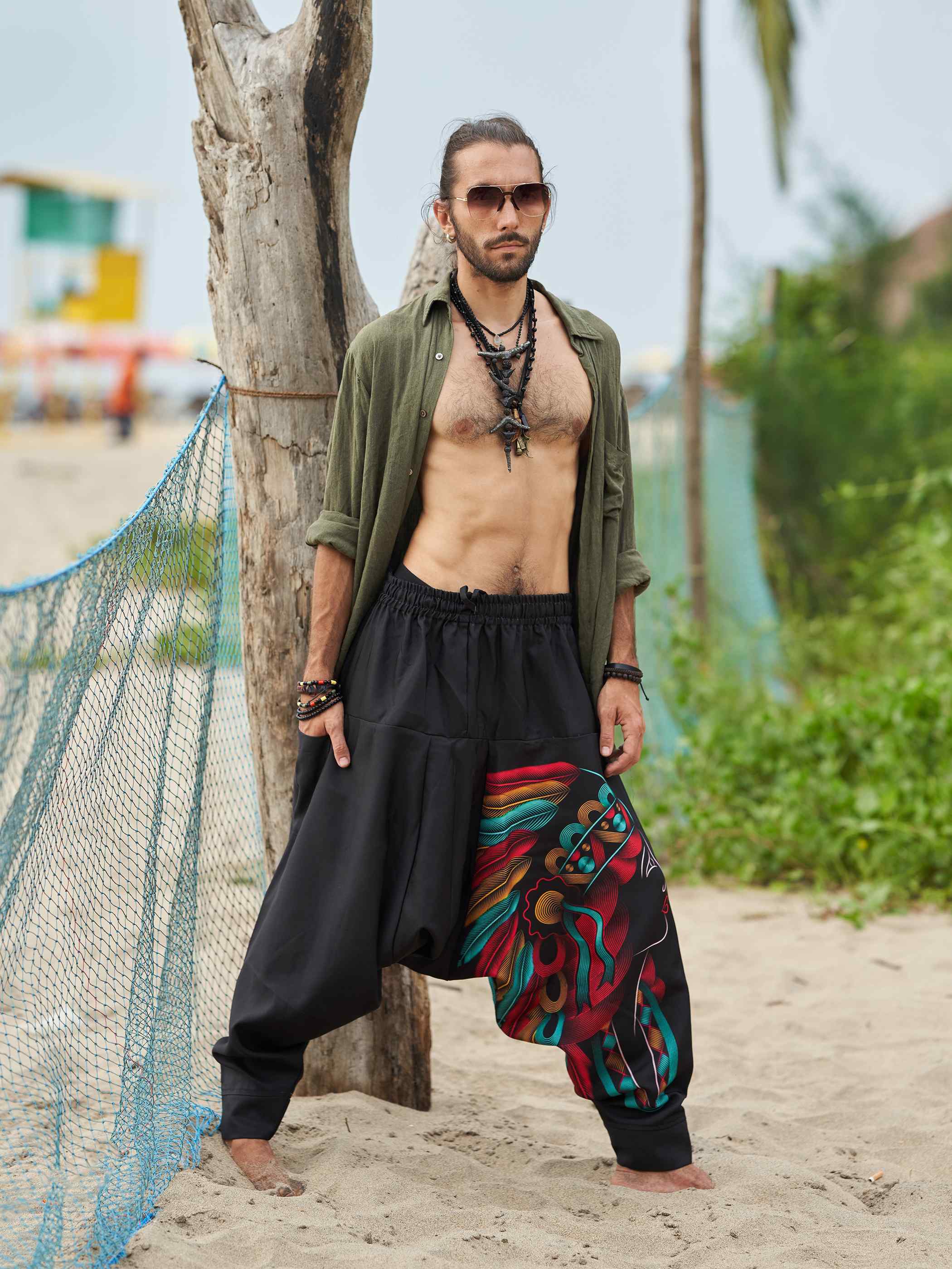 Buy INVACHI Men's Linen Harem Capri Pants Lightweight Elastic Waist Casual Baggy  Pants Beach Yoga Trousers, A-grey, XX-Large at Amazon.in