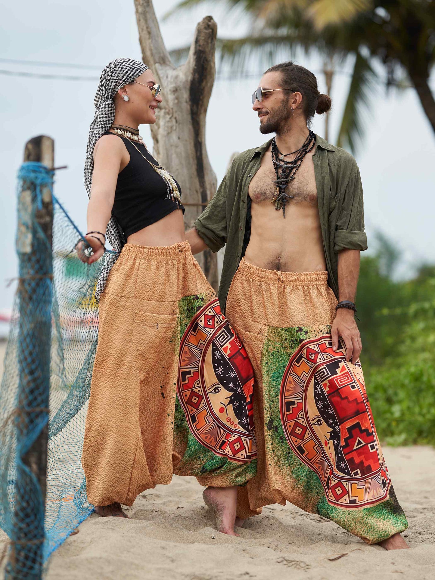 Buy Men's Sun and Moon Print Boho Genie Hippy Harem Pants For Travel Yoga Dance 