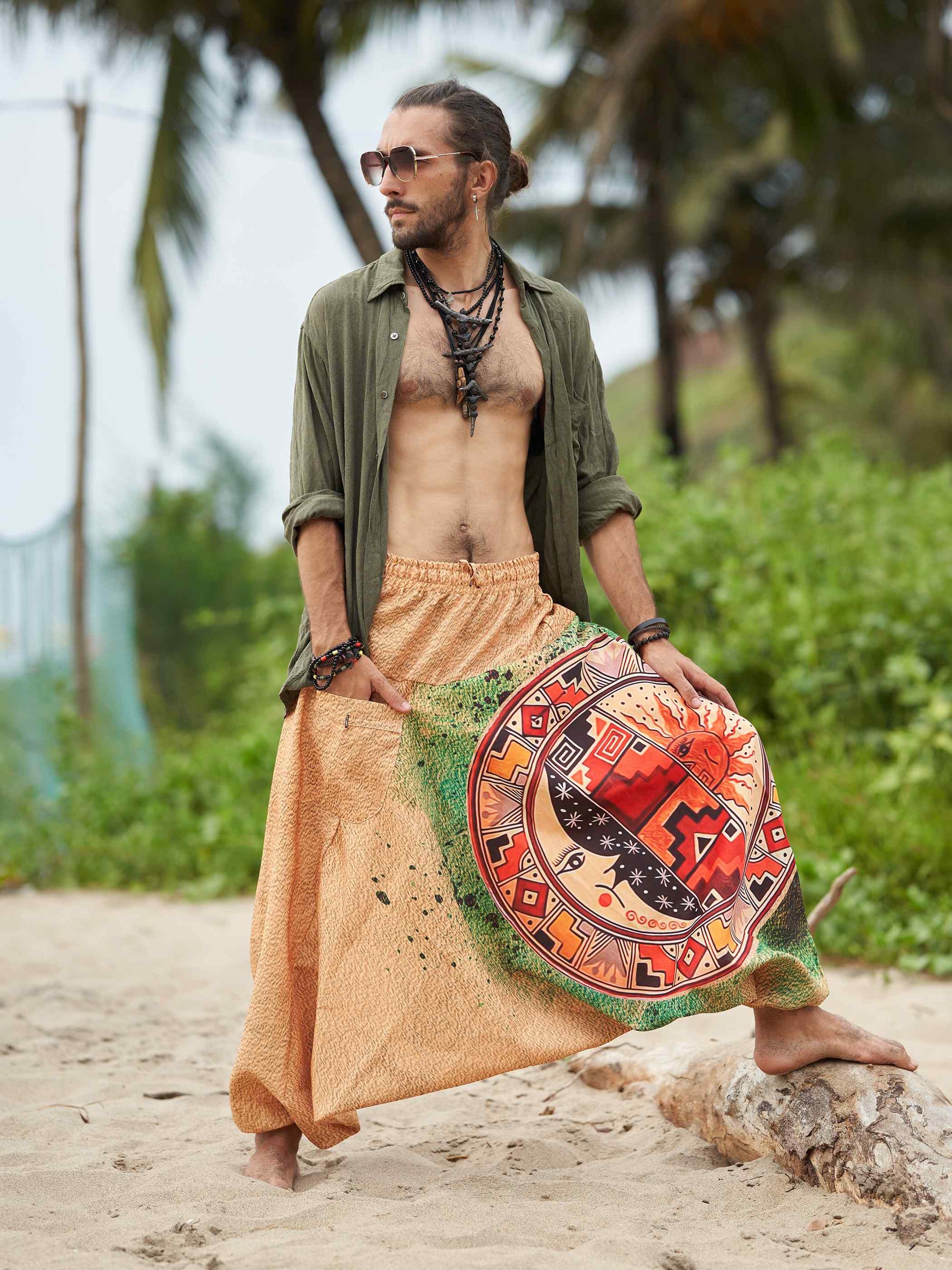 Buy Men's Sun and Moon Print Boho Genie Hippy Harem Pants For Travel Yoga Dance 