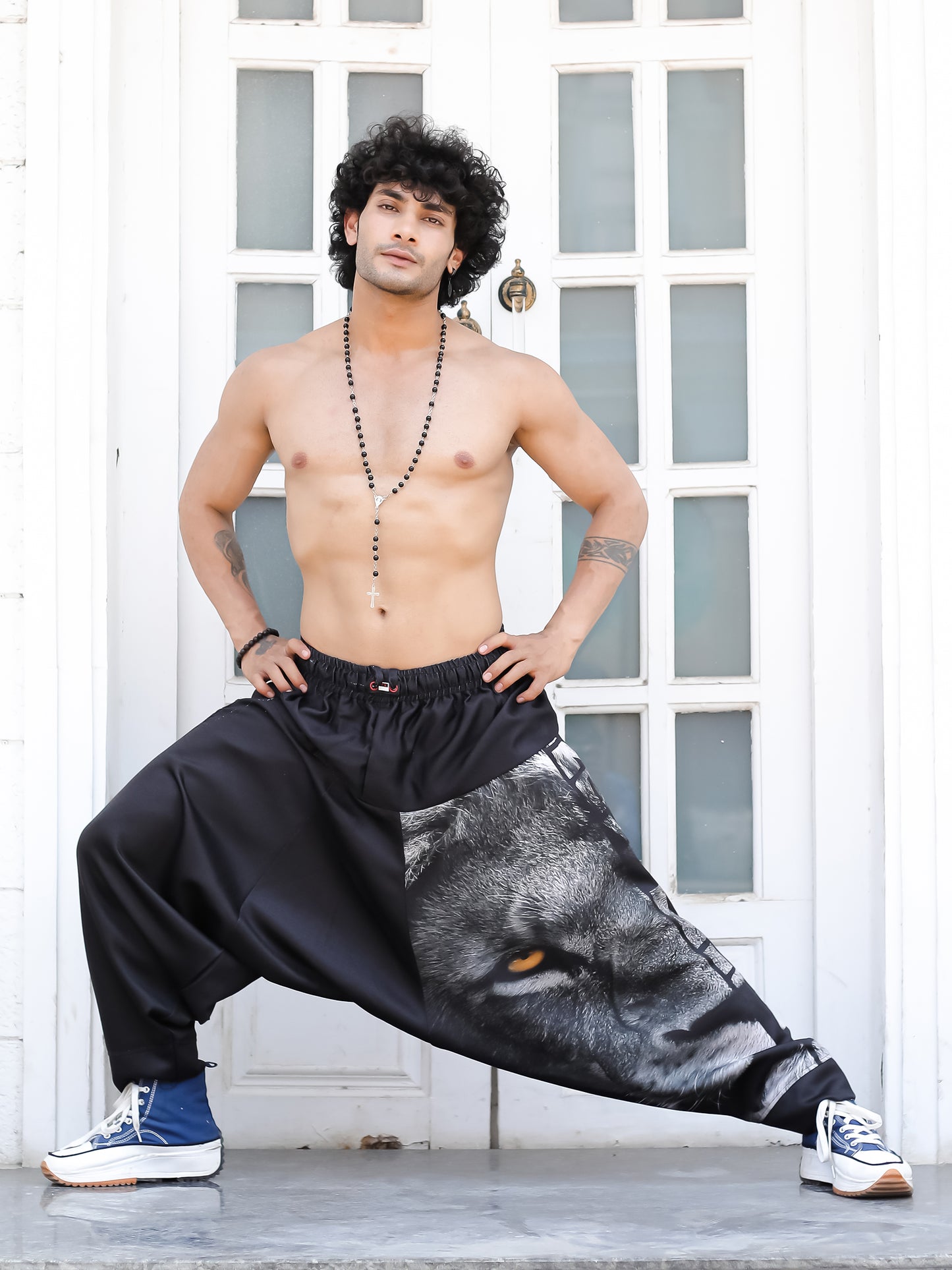 Men's King Lion Print Baggy Aladdin Harem Pants For Travel Dance Yoga