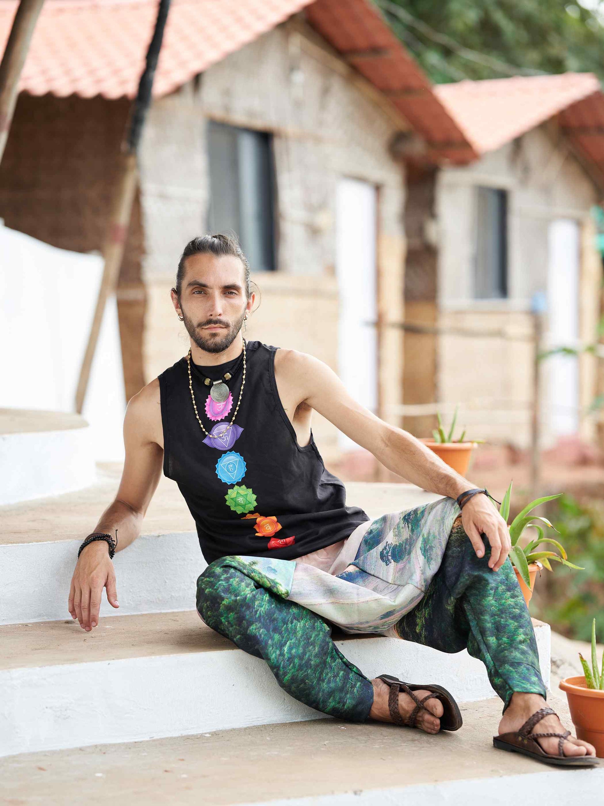 Buy Men's Nature Print Bohemian Hippy Aladdin Balloon Harem Pants For Travel Yoga Dance