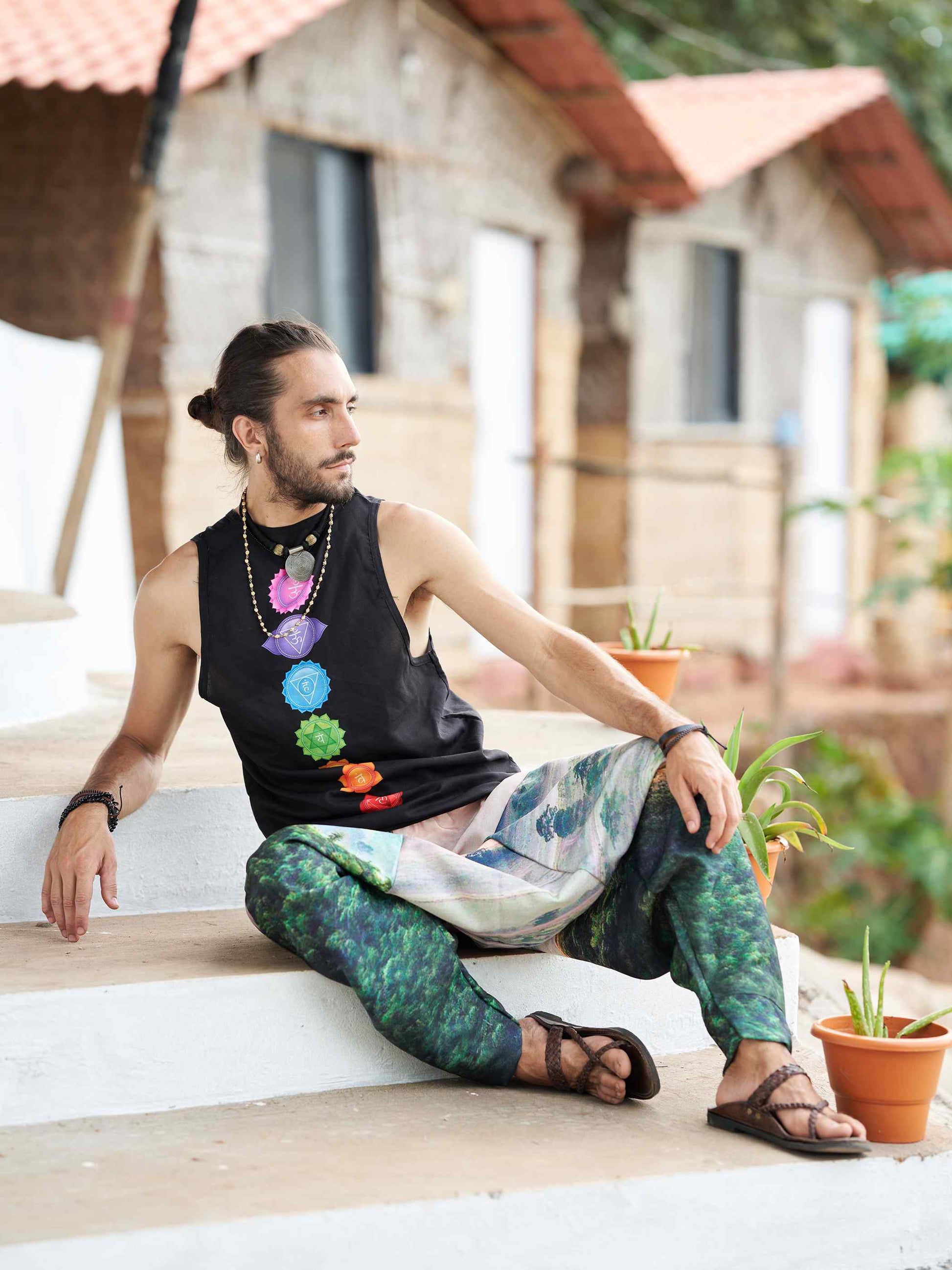 Buy Men's Nature Print Bohemian Hippy Aladdin Balloon Harem Pants For Travel Yoga Dance