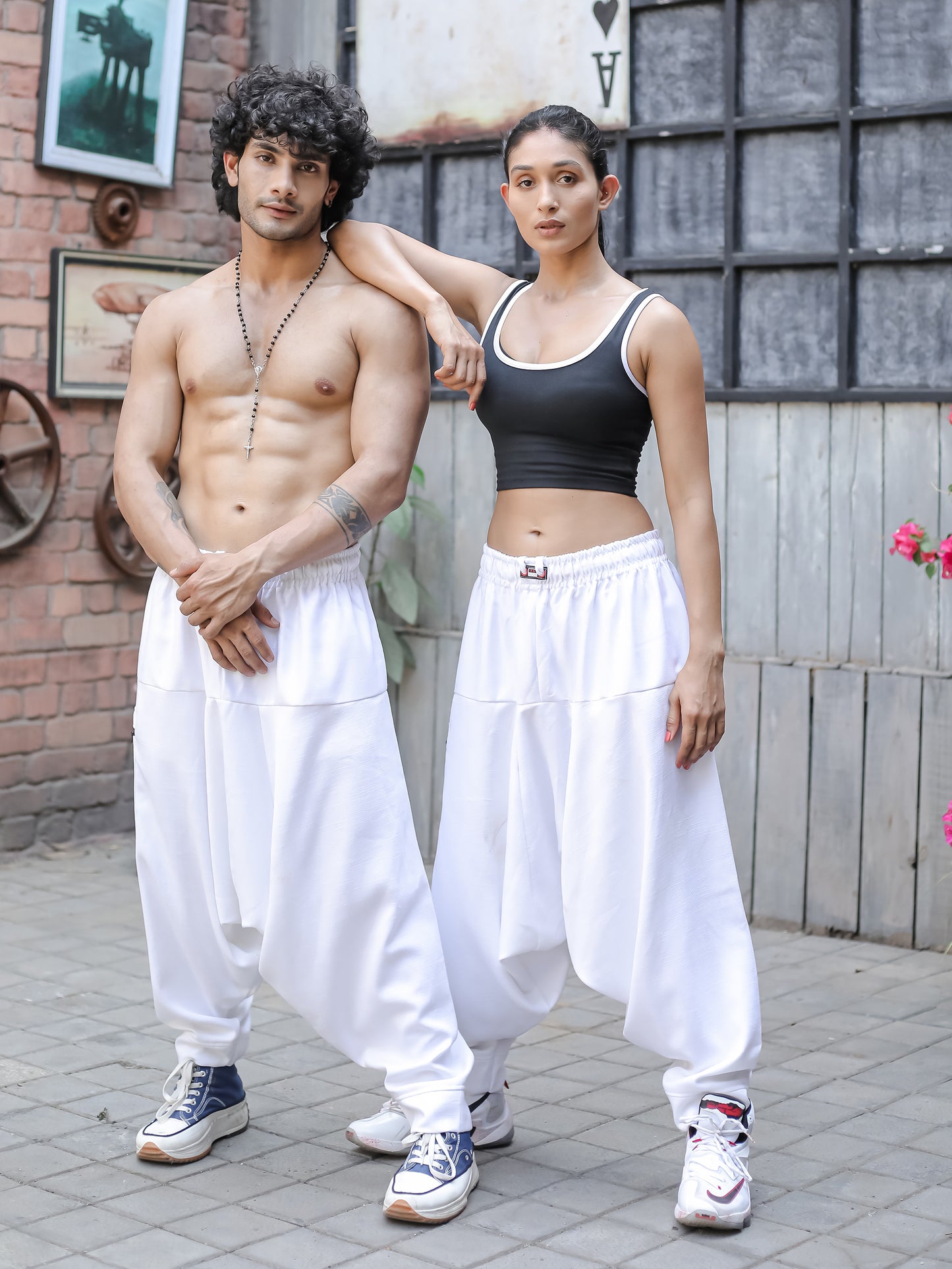 Men's White Bohemian Hippy Harem Pants For Dance Travel Yoga