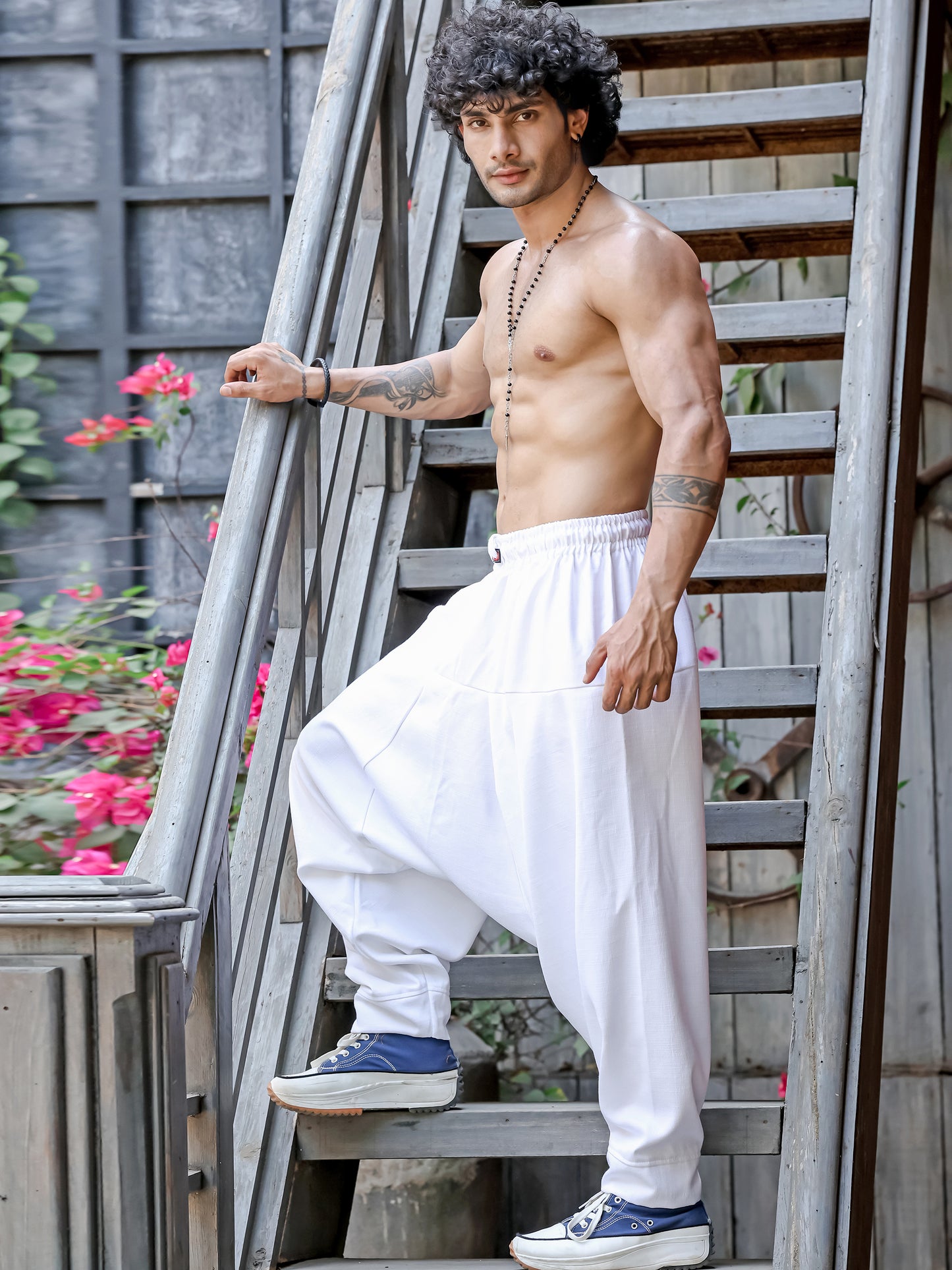 Men's White Bohemian Hippy Harem Pants For Dance Travel Yoga