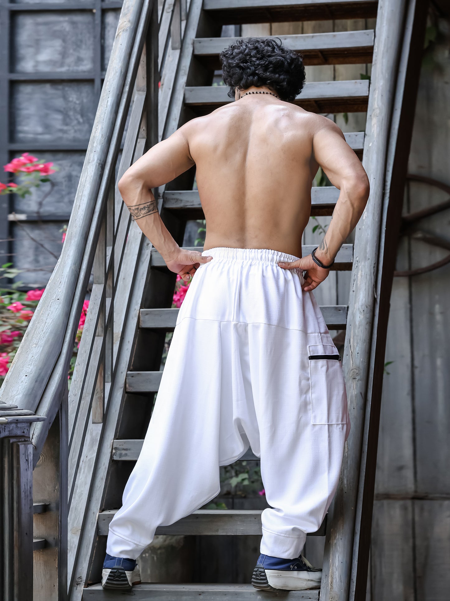 Men's White Bohemian Hippy Harem Pants For Dance Travel Yoga