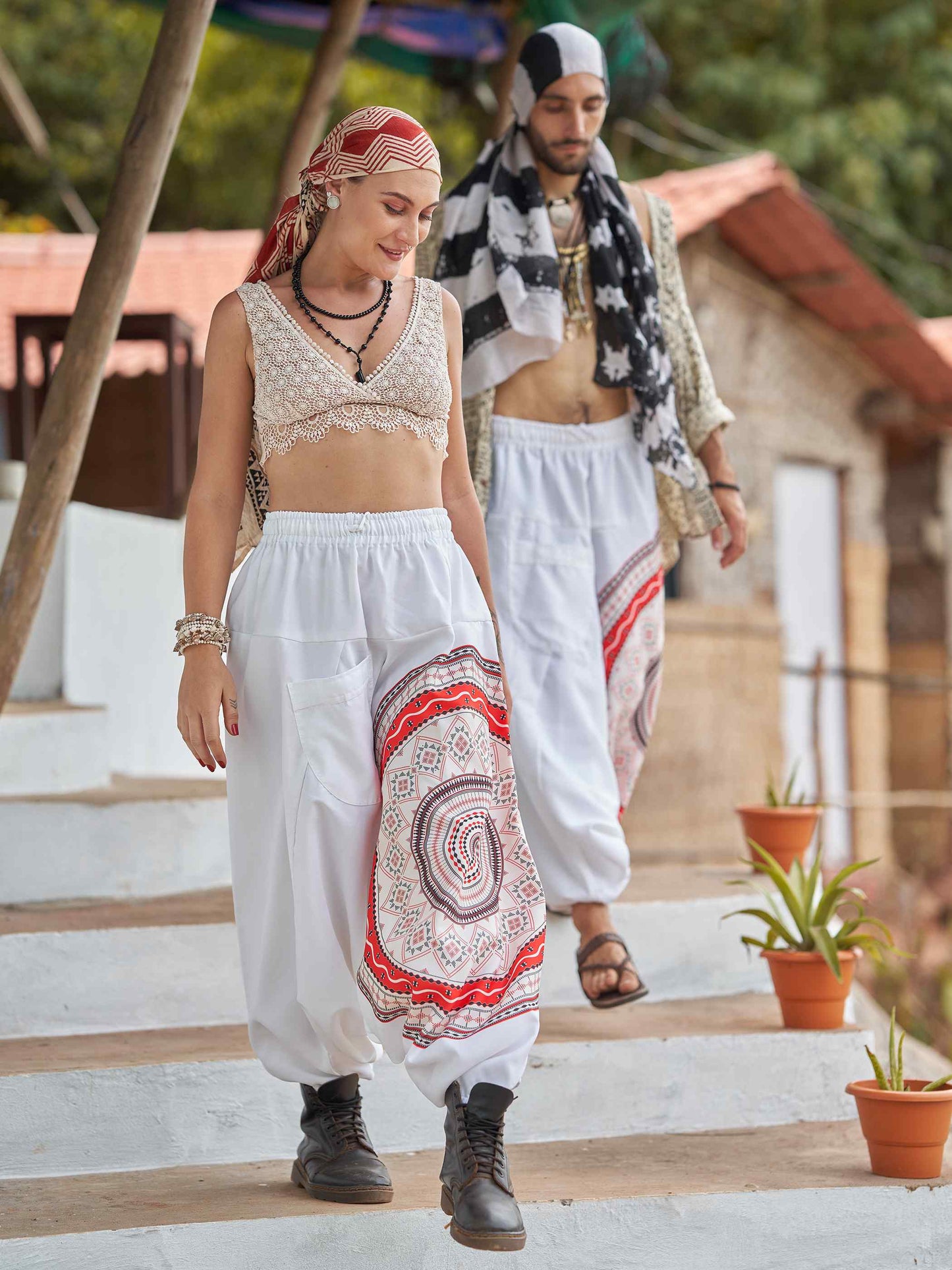 Buy Men's White Mandala Dhoti Baggy Harem For Dance Yoga Travel