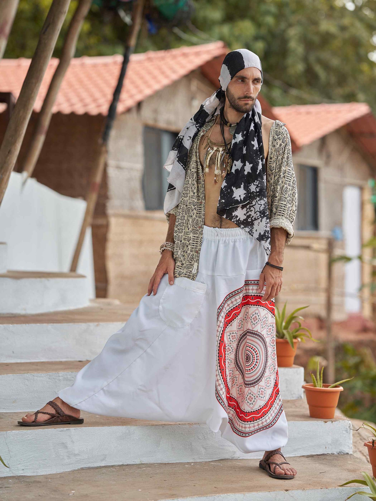 Buy Men's White Mandala Dhoti Baggy Harem For Dance Yoga Travel