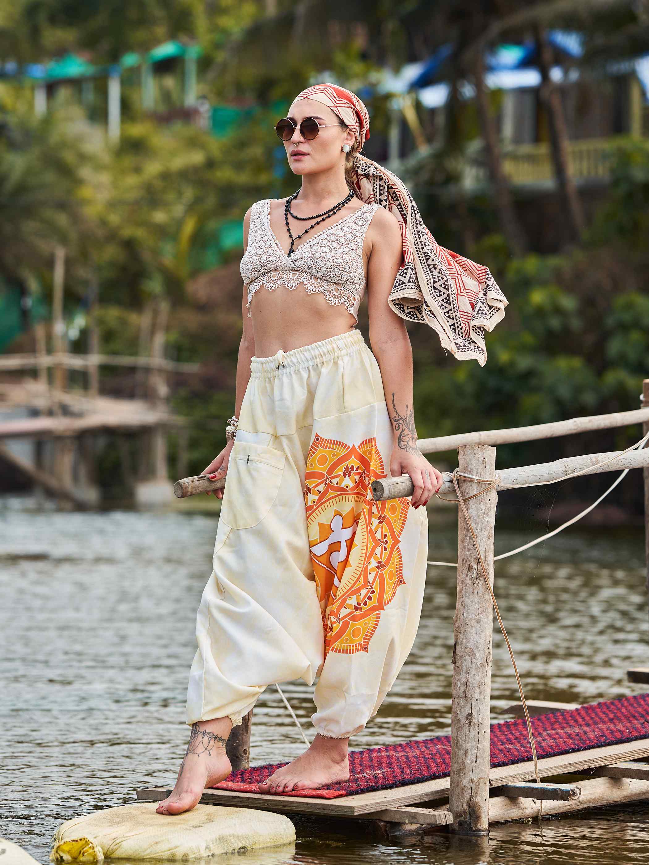 Buy Present Loose fit Harem Pants for Women White Golden Moti Size (28 Till  34) Printed Dhoti Black Color at Amazon.in