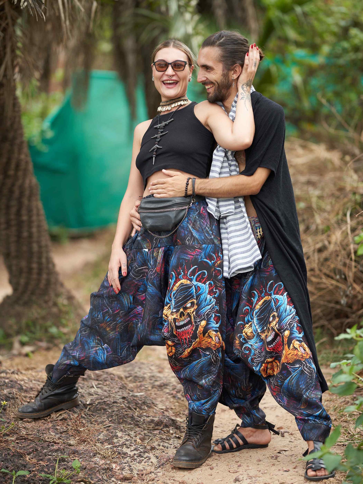 Buy Women's Scary Skull Print Baggy Balloon Aladdin Harem Pants For Dance Travel Yoga