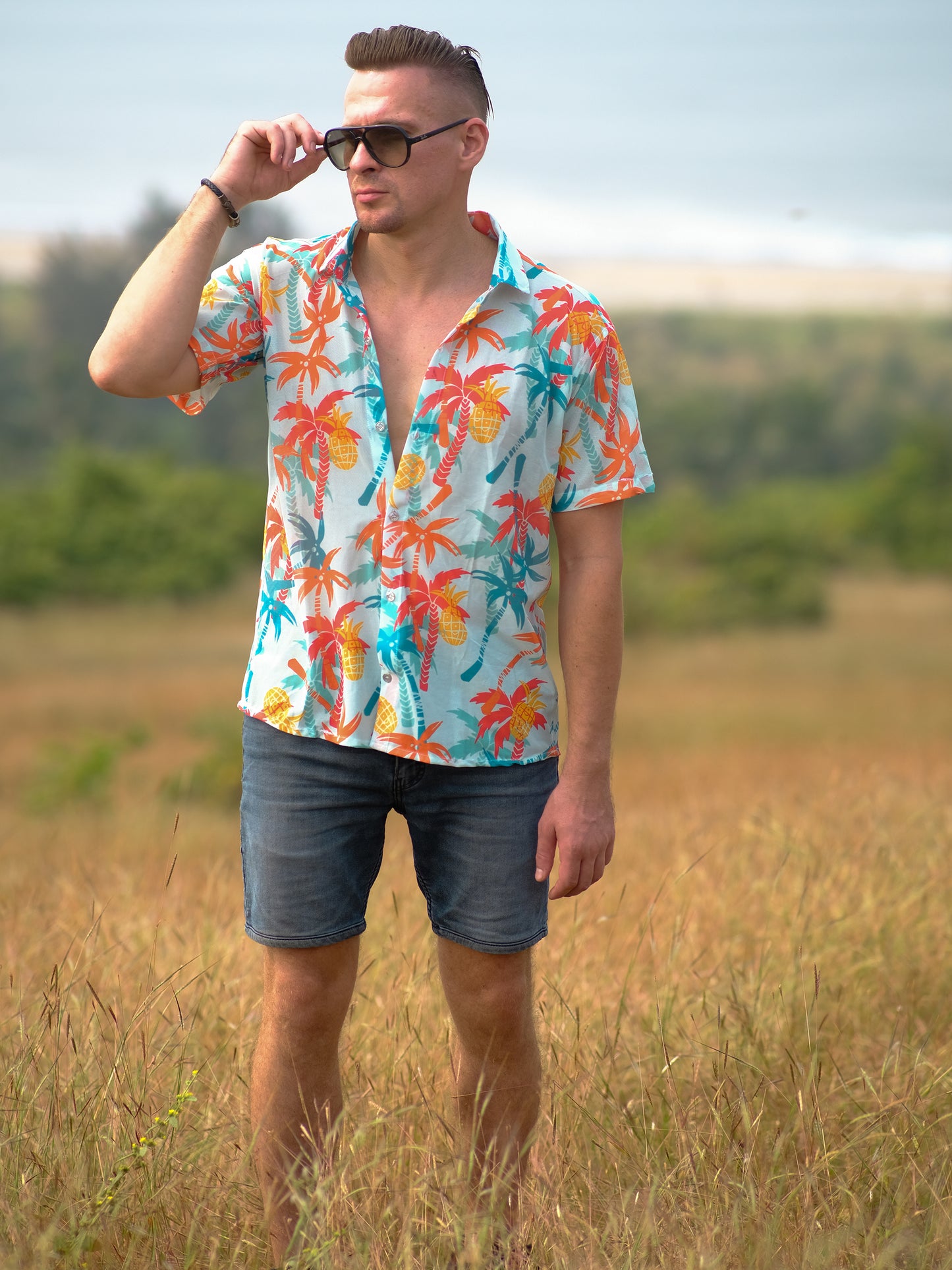 Men's Tropical Oversize Printed Travel Shirt