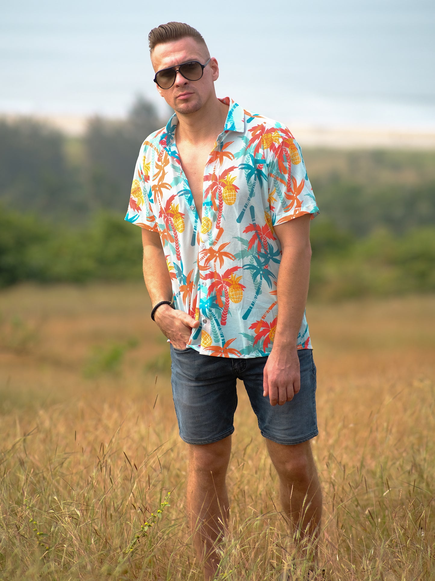 Men's Tropical Oversize Printed Travel Shirt