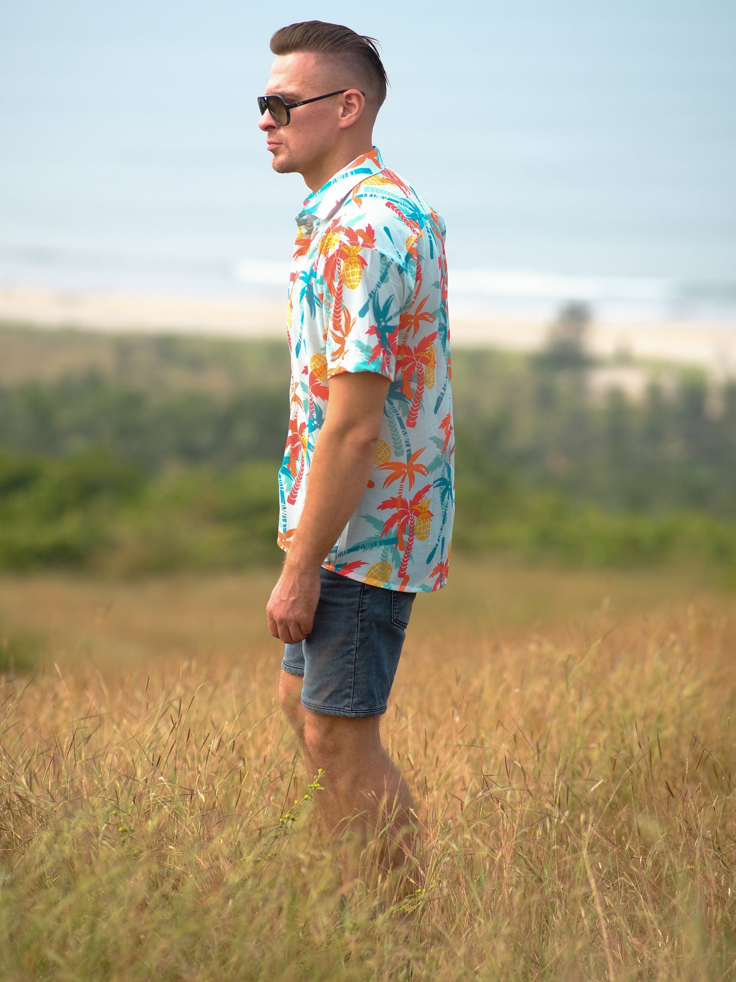 Men's Tropical Oversize Printed Travel Shirt