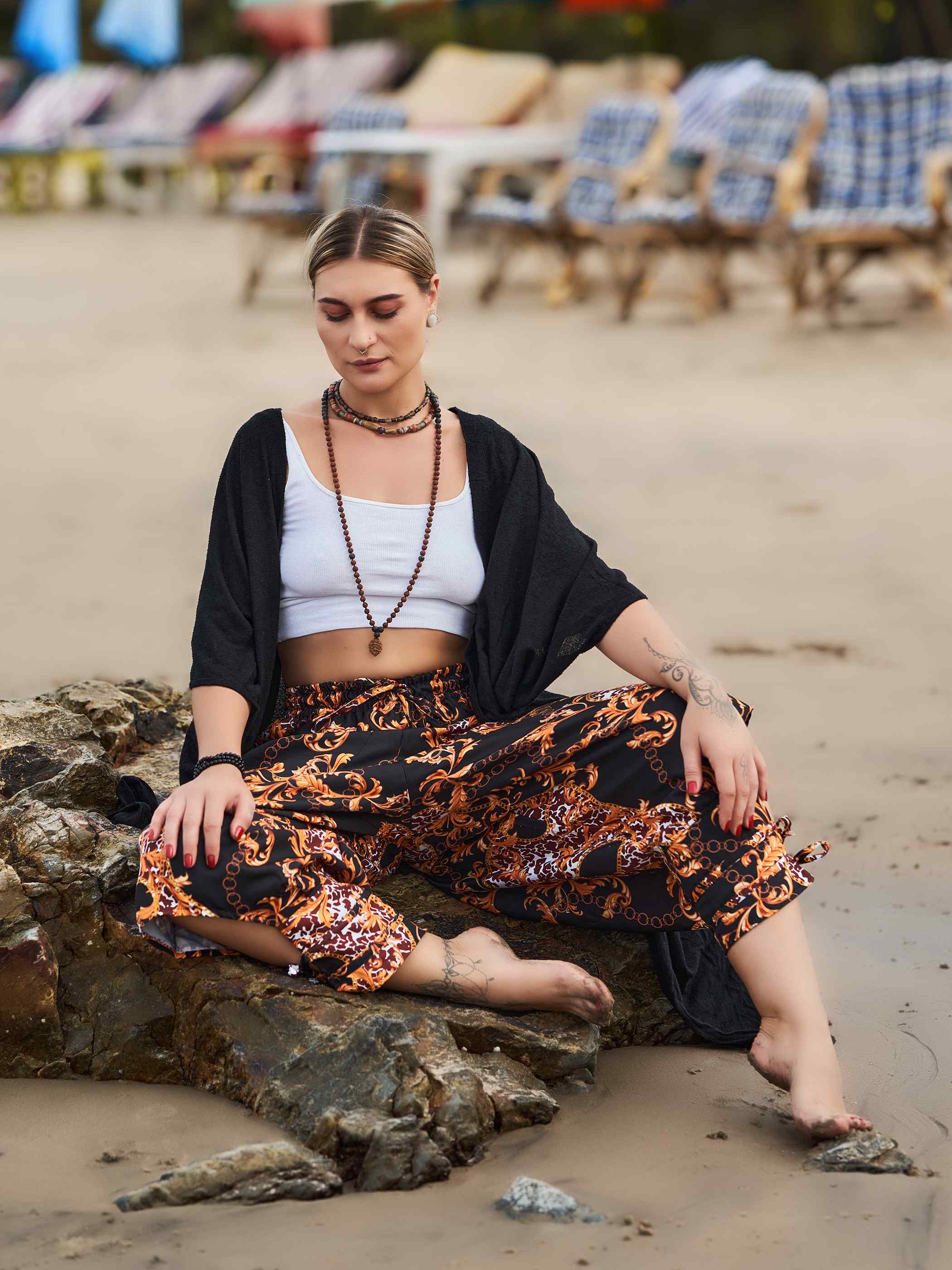 Floral print boho elastic shop waist yoga harem pants