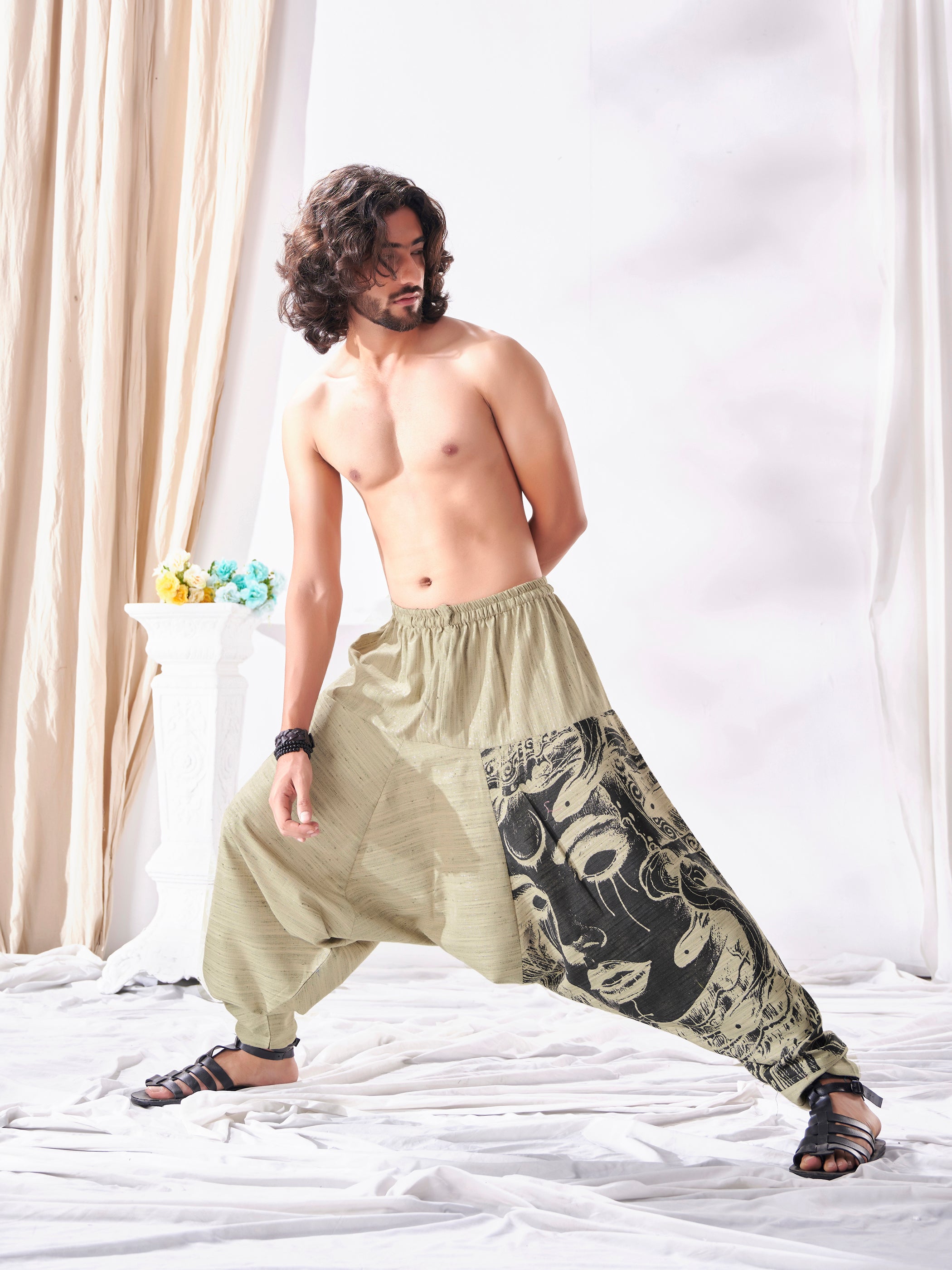 Men Harem Pants Elastic Waist Loose Yoga Casual Baggy Japanese Samurai  Trousers~ | eBay