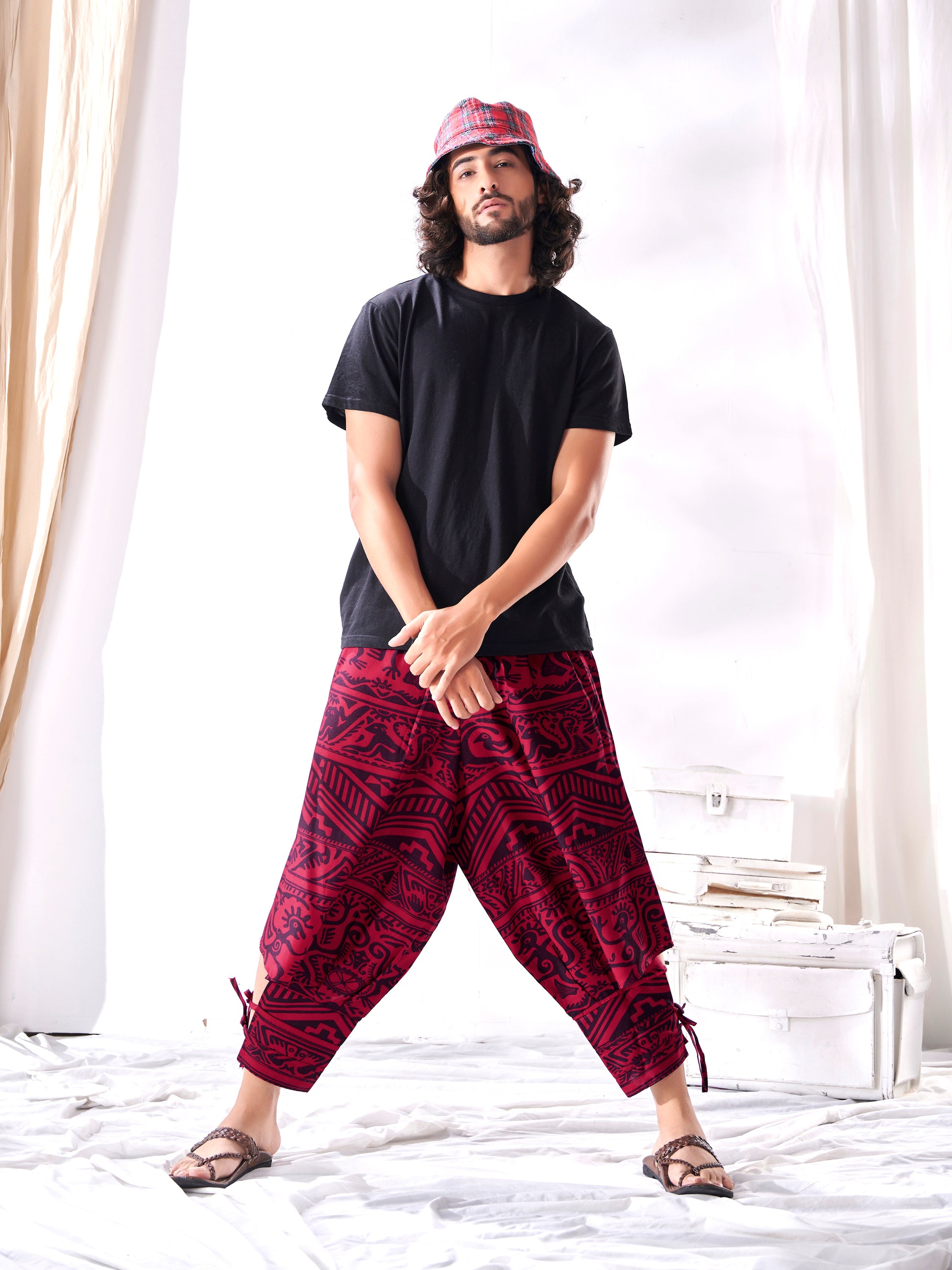 Buy Men's Red Owl Bohemian Hippy Harem Pants For Travel Yoga Dance
