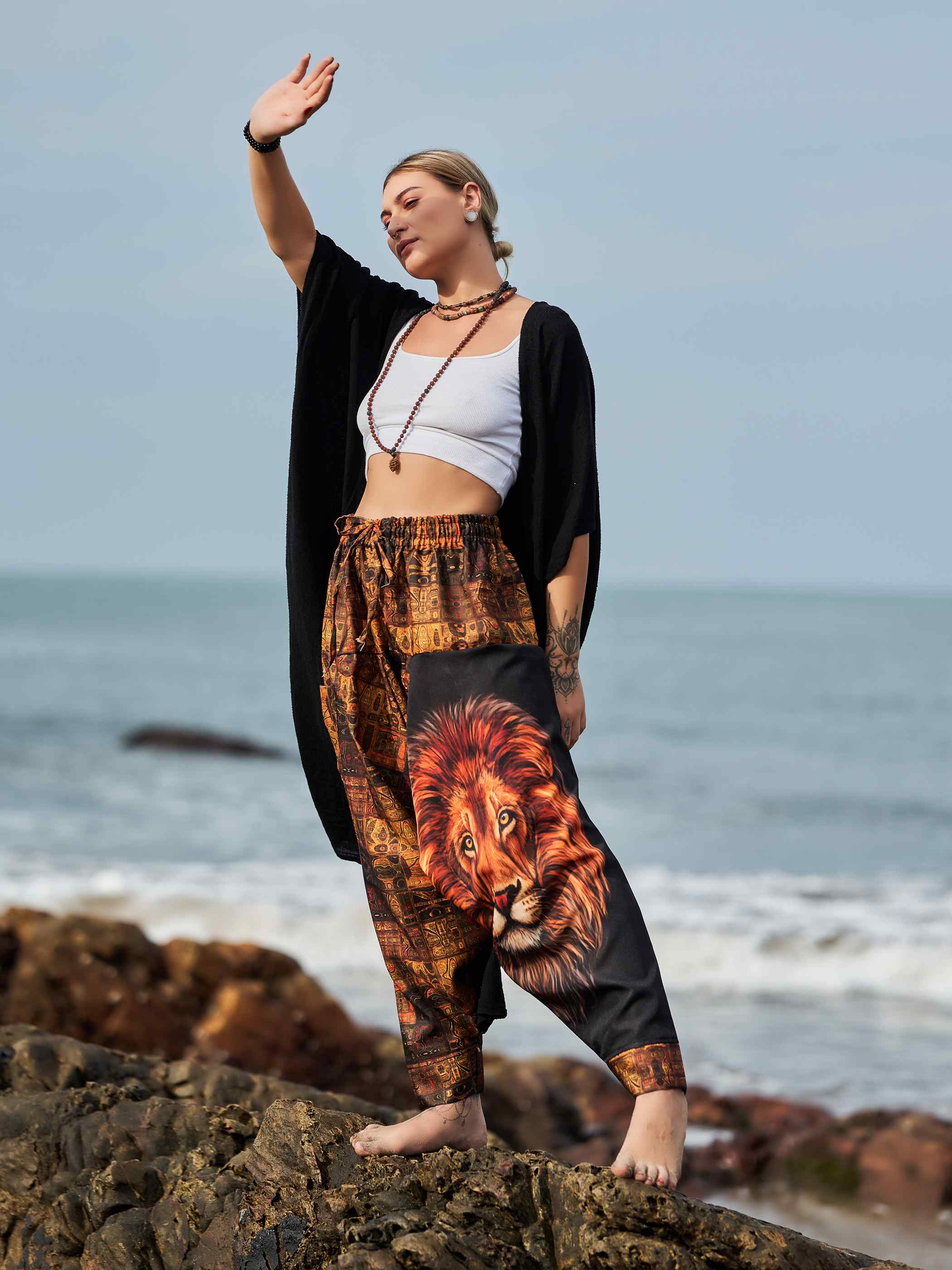 Buy Women's Artistic Orange Lion Bohemian Hippy Harem Pants For Yoga –  Enimane